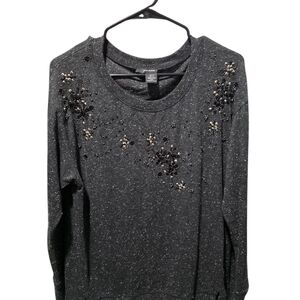 DKNY Black Speckled Embellished Crewneck Sweatshirt